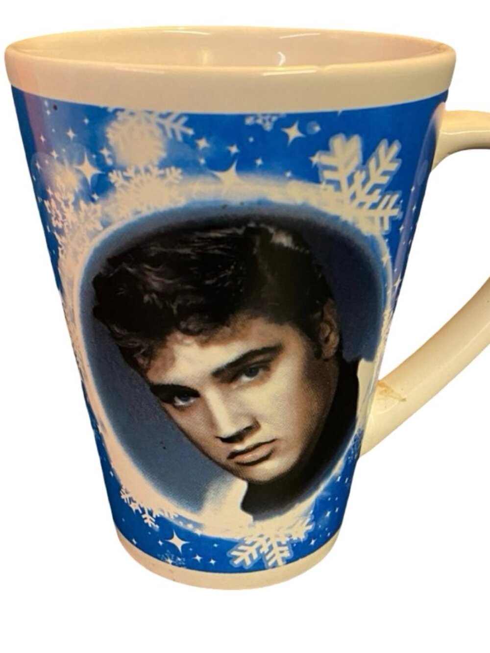 Elvis Presley Christmas Style Coffee Cup Blue White
